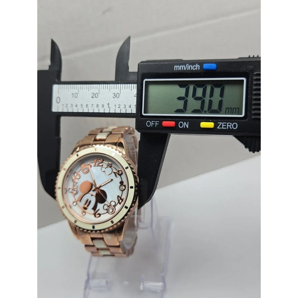 Womens Disney Mickey Mouse Quartz Rose Gold White Crystal Watch New Battery